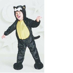 Toddler Black Cat Halloween Costume 18/24 mths 1 Piece Plush Hooded Jumpsuit